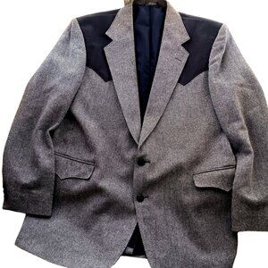 44L Western Blazer Taos Country Western Collection Gray Herringbone Jacket USA